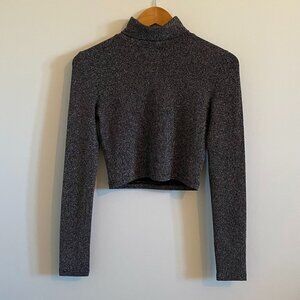NWOT OAK + FORT Sparkly Lurex Black Turtleneck Top